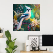 Witte Kuif Teal Wing Jay Fantasie Vogel Poster (Thuiskantoor)