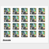 Witte Kuif Teal Wing Jay Fantasie Vogel Vierkante Sticker (Vel)