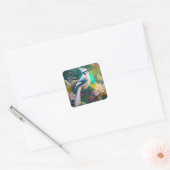 Witte Kuif Teal Wing Jay Fantasie Vogel Vierkante Sticker (Envelop)