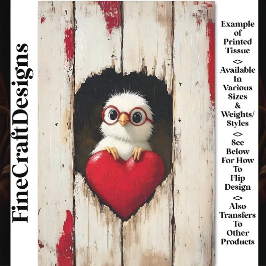 Witte Kuiken, Rode Bril & Rode Hart BY4 Decoupage Tissuepapier