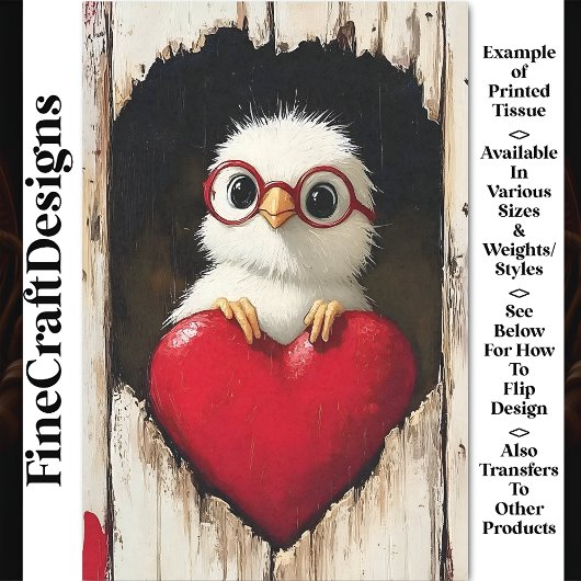 Witte Kuiken, Rode Bril & Rode Hart BY5 Decoupage Tissuepapier