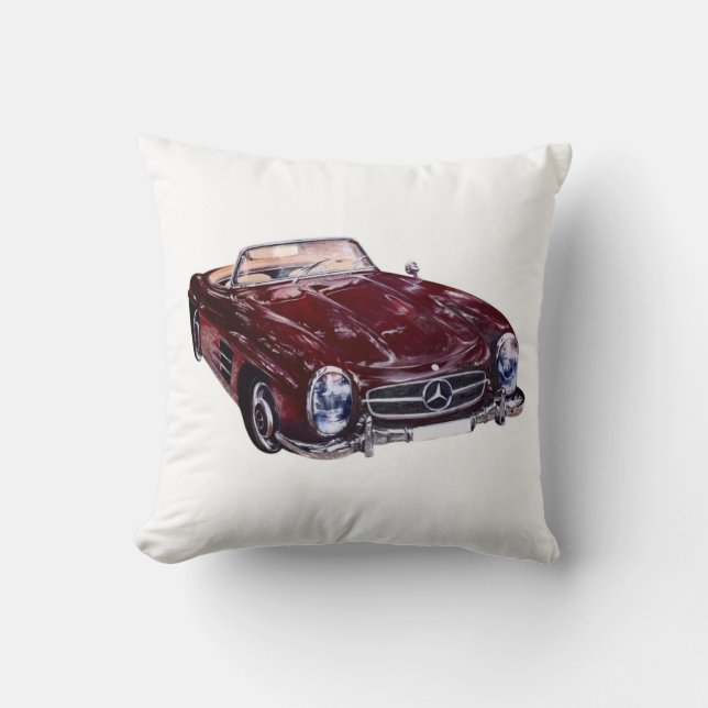 Witte kussen vintage retro bordeauxrode auto  (Voorkant)