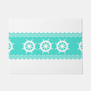 Witte Kustblauwe Helm Stripe Nautisch Deurmat