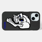 Witte Kwaadaardige Schedel met Blauwe Ogen Case-Mate iPhone Case (Achterkant (horizontaal))