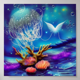 Witte kwal in de zee poster