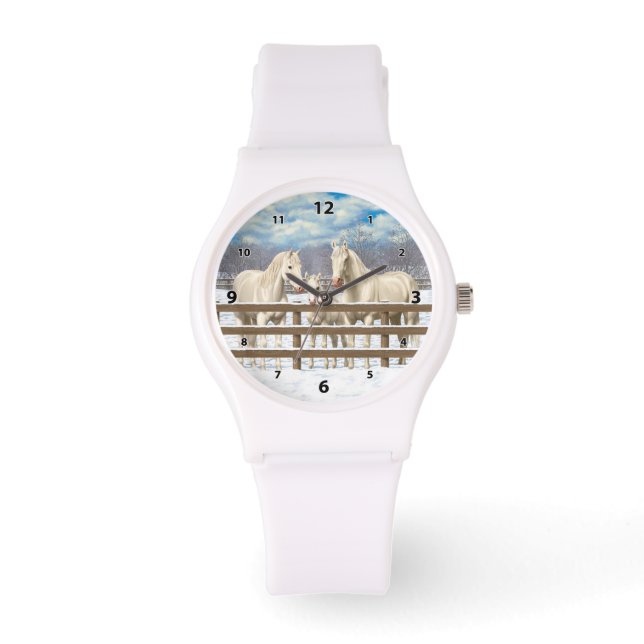 Witte kwartpaarden bij sneeuw horloge (Voorkant)