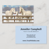 Witte kwartpaarden bij sneeuw visitekaartje (Voorkant / Achterkant)