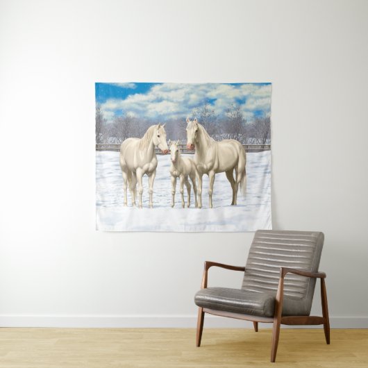 Witte kwartspaarden in de winterperiode wandkleed (In Situ (horizontaal))