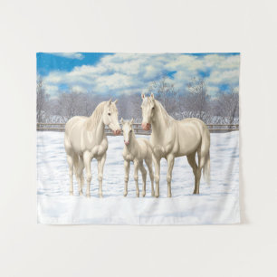 Witte kwartspaarden in de winterperiode wandkleed