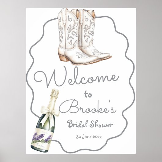 Witte laarzen en bubbels Vrijgezellenfeest welkom Poster (Voorkant)