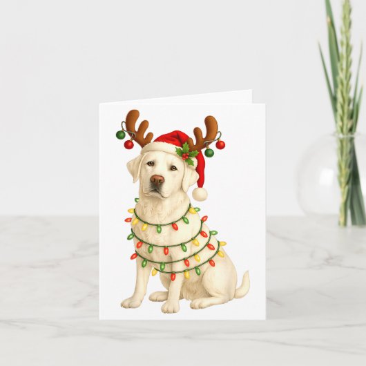 Witte Lab Kerstboom Licht Pyjama Labrador Hond Kaart (Voorkant)