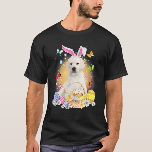 Witte labrador Bunny Dog met paasemeieren T-shirt (Voorkant)