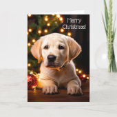 Witte Labrador Puppy Hond Kerst Kaart (Voorkant)
