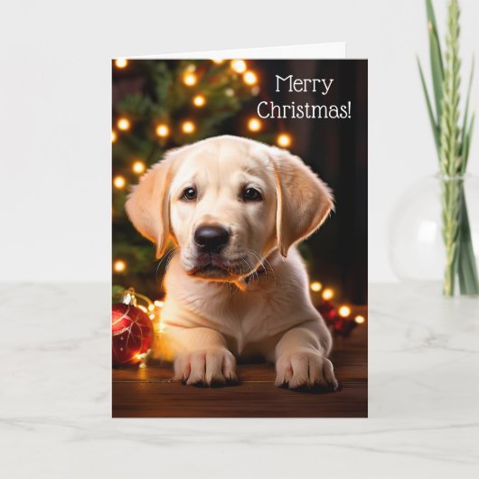 Witte Labrador Puppy Hond Kerst Kaart (Voorkant)
