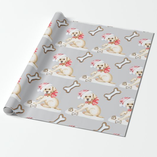 Witte Labrador Puppy Kerstmis Cadeaupapier (Uitgerold)