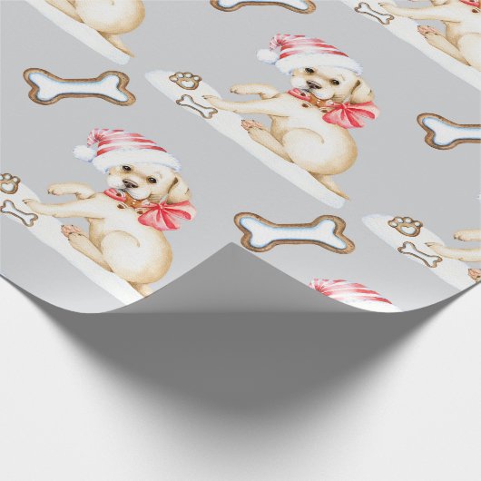 Witte Labrador Puppy Kerstmis Cadeaupapier (Hoek)