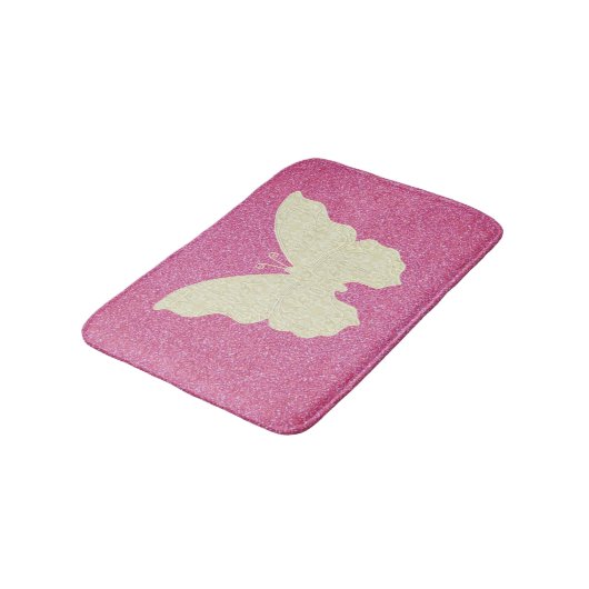 Witte lace Butterfly on roze glitter Bath Mat (Gekanteld)