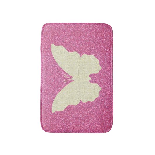Witte lace Butterfly on roze glitter Bath Mat (Voorkant Verticaal)