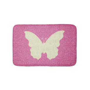 Witte lace Butterfly on roze glitter Bath Mat