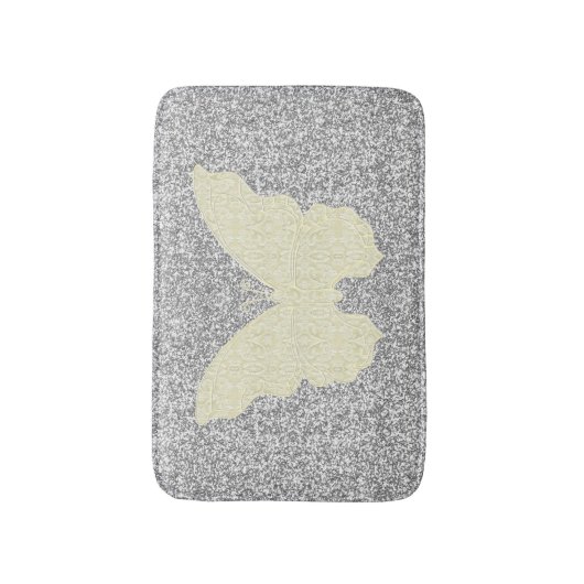 Witte lace Butterfly on Silver Glitter Bath Mat (Voorkant Verticaal)