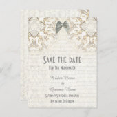 Witte lace filigree parchment save the date aankondigingskaart (Voorkant / Achterkant)