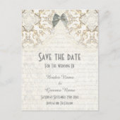Witte lace filigree parchment save the date aankondigingskaart (Voorkant)