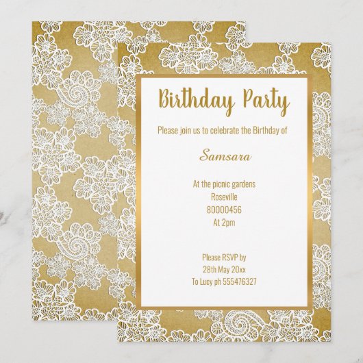 WITTE  LACE HEEFT ALLE GELUIDSDAG GEDAAN KAART (Voorkant / Achterkant)