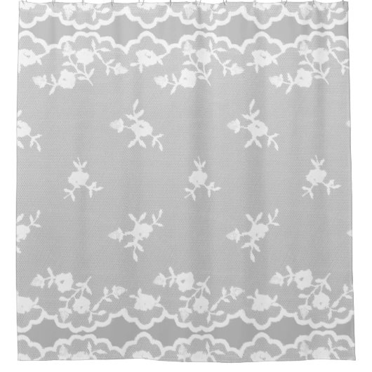 Witte Lace Look Overlay Aangepaste Achtergrond Douchegordijn (Voorkant)