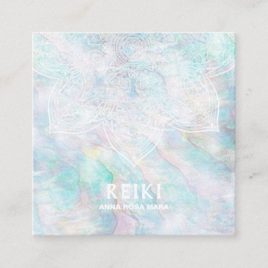 *~* Witte Lacey Mandala Pastel Blauw Roze Geel Vierkante Visitekaartje (Voorkant)