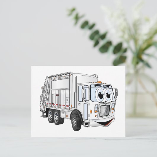 Witte lachende Cartoon vuilniswagen Briefkaart (Staand voorkant)
