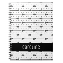 Witte Lacrosse zwarte sticks & stippellijnen patro Notitieboek