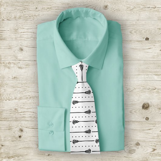 Witte Lacrosse zwarte sticks & stippellijnen patro Stropdas