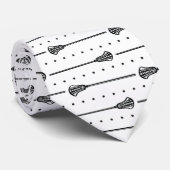 Witte Lacrosse zwarte sticks & stippellijnen patro Stropdas (Opgerold)