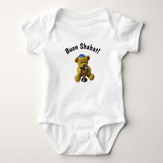 Witte Ladino Shabbat Teddybeer Baby Bodysuit (Voorkant)
