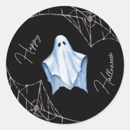 Witte Lakengest & Spinnenwebben Zwarte Halloween G Ronde Sticker