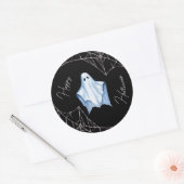 Witte Lakengestuur & Zwarte Spinnenwebben Hallowee Ronde Sticker (Envelop)