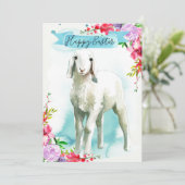 Witte Lam Gelukkige Pasen Groet Feestdagenkaart (Staand voorkant)