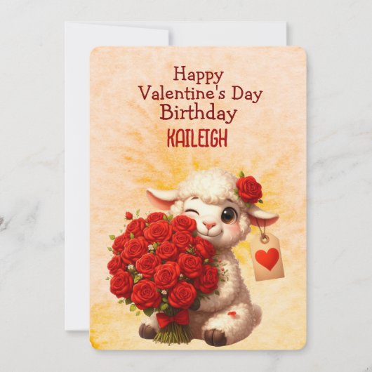 Witte Lam Rode Rozen Verjaardag Valentijnsdag Feestdagenkaart (Voorkant)