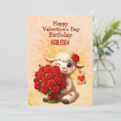 Witte Lam Rode Rozen Verjaardag Valentijnsdag Feestdagenkaart (Staand voorkant)