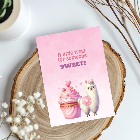 Witte Lama Grote Roze Cupcake Valentijnsdag Zoet  Feestdagenkaart