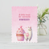 Witte Lama Grote Roze Cupcake Valentijnsgruß Zoet  Feestdagenkaart (Staand voorkant)