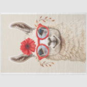 Witte lama met rode bloemglazen Decoupage Tissuepapier (Voorkant)