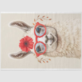 Witte lama met rode bloemglazen Decoupage Tissuepapier