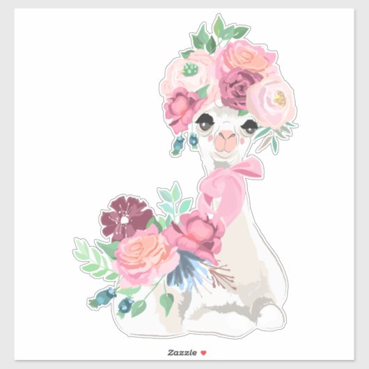 Witte lama met roze bloemen sticker (Vel)