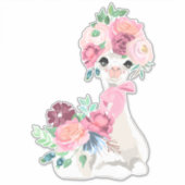 Witte lama met roze bloemen sticker (Voorkant)