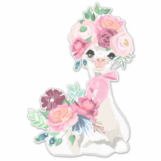 Witte lama met roze bloemen sticker (Voorkant)