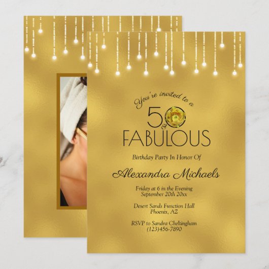 Witte lampjes Faux Metallic Gold Cactus 50 Fabulou Kaart (Voorkant / Achterkant)