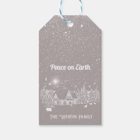 Witte Land Kerstmis Vrede op Aarde Cadeaulabel (Voorkant)