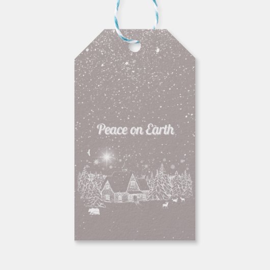 Witte Land Kerstmis Vrede op Aarde Cadeaulabel (Achterkant)