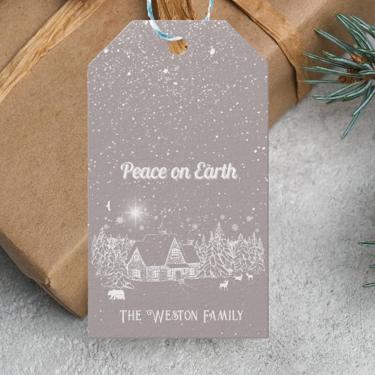 Witte Land Kerstmis Vrede op Aarde Cadeaulabel